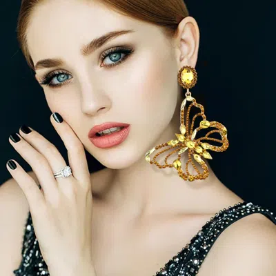 Fashnzfab Multi Stone Butterfly Evening Dangle Earrings In Black