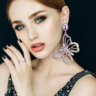 Fashnzfab Multi Stone Butterfly Evening Dangle Earrings In Gold