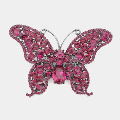 Fashnzfab Multi Stone Butterfly Pin Brooch In Pink