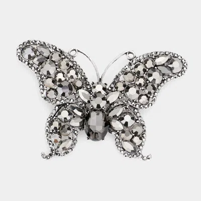 Fashnzfab Multi Stone Butterfly Pin Brooch In Silver