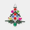 Fashnzfab Multi Stone Cluster Christmas Tree Pin Brooch In Multi