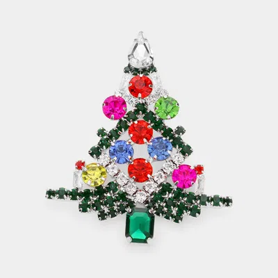 Fashnzfab Multi Stone Cluster Christmas Tree Pin Brooch