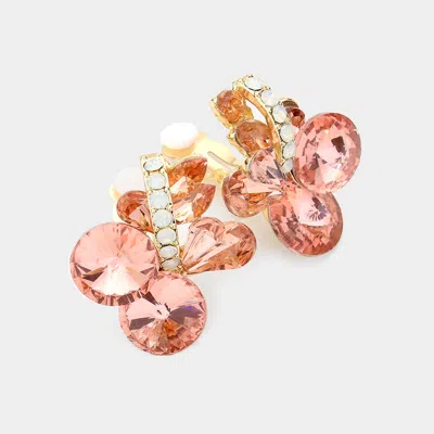 Fashnzfab Multi Stone Cluster Clip On Evening Earrings - Gold, Peach