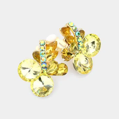 Fashnzfab Multi Stone Cluster Clip On Evening Earrings In Green