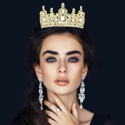 Fashnzfab Multi Stone Cluster Crown Tiara In Gold