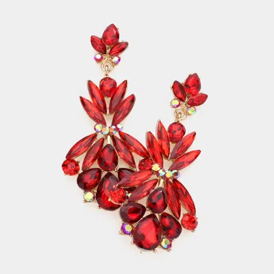 Fashnzfab Multi Stone Cluster Dangle Evening Earrings - Siam In Red