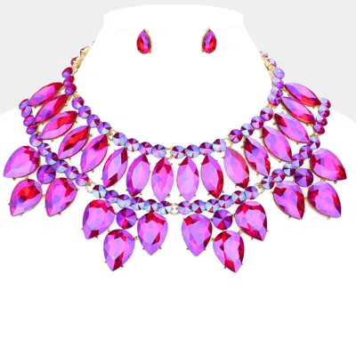 Fashnzfab Multi Stone Cluster Evening Necklace - Purple
