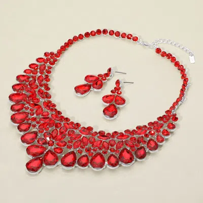 Fashnzfab Multi Stone Cluster Evening Necklace - Red