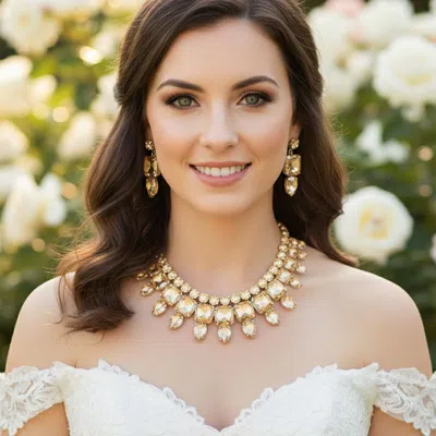 Fashnzfab Multi Stone Cluster Evening Necklace In Beige