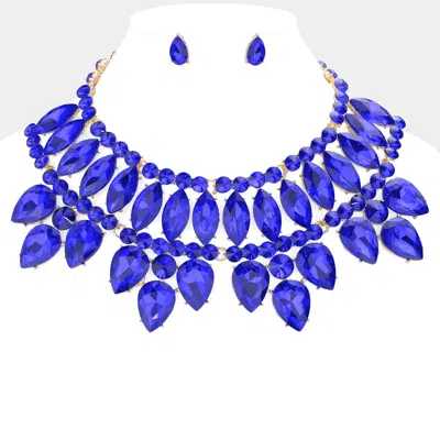 Fashnzfab Multi Stone Cluster Evening Necklace In Blue