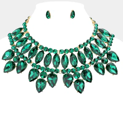 Fashnzfab Multi Stone Cluster Evening Necklace In Green
