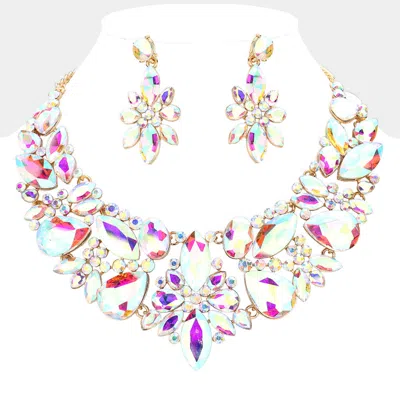Fashnzfab Multi Stone Cluster Evening Necklace In Metallic