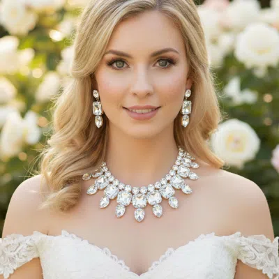 Fashnzfab Multi Stone Cluster Evening Necklace In Metallic