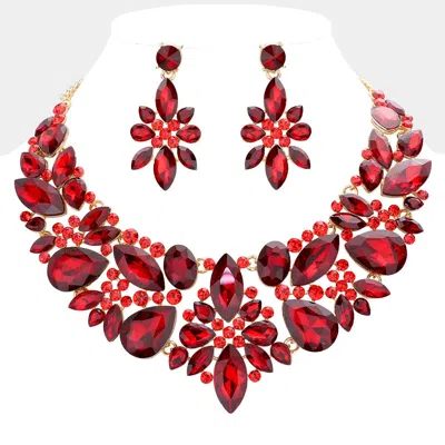 Fashnzfab Multi Stone Cluster Evening Necklace In Red