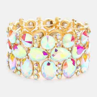 Fashnzfab Multi Stone Cluster Evening Stretch Bracelet Ab, Gold In Pink