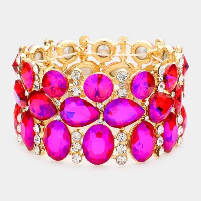Fashnzfab Multi Stone Cluster Evening Stretch Bracelet Ab, Purple
