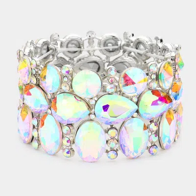 Fashnzfab Multi Stone Cluster Evening Stretch Bracelet Ab, Silver