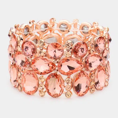 Fashnzfab Multi Stone Cluster Evening Stretch Bracelet Peach In Pink