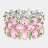 Fashnzfab Multi Stone Cluster Evening Stretch Bracelet Pink & Green In Multi