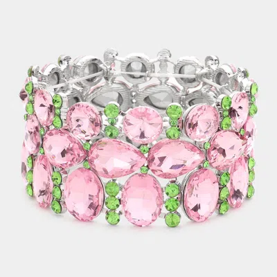 Fashnzfab Multi Stone Cluster Evening Stretch Bracelet Pink & Green