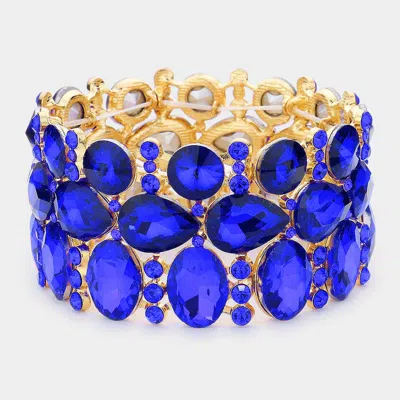 Fashnzfab Multi Stone Cluster Evening Stretch Bracelet Sapphire In Blue