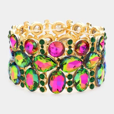 Fashnzfab Multi Stone Cluster Evening Stretch Bracelet Vitrail Medium In Green