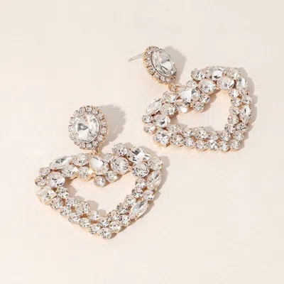 Fashnzfab Multi Stone Cluster Open Heart Dangle Evening Earrings In Gold
