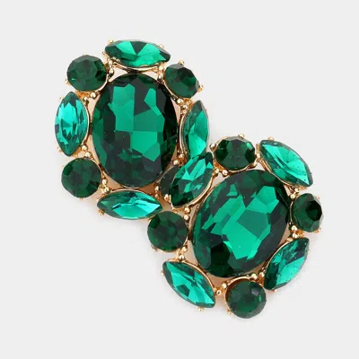 Fashnzfab Multi Stone Cluster Oval Evening Earrings - Green