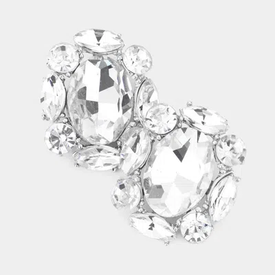 Fashnzfab Multi Stone Cluster Oval Evening Earrings In Silver