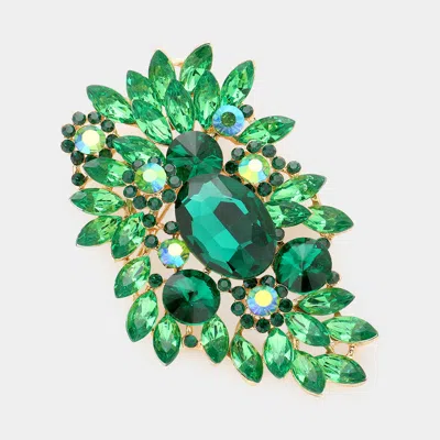 Fashnzfab Multi Stone Cluster Pin Brooch In Green