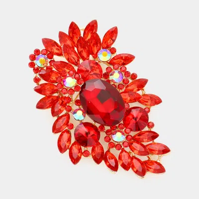 Fashnzfab Multi Stone Cluster Pin Brooch In Red