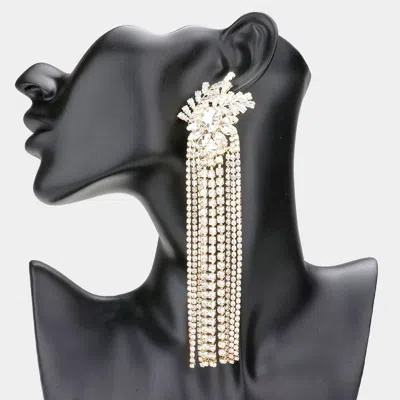 Fashnzfab Multi Stone Cluster Rhinestone Fringe Dangle Evening Earrings In Gold