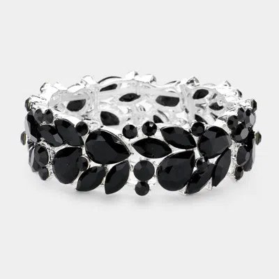 Fashnzfab Multi Stone Cluster Stretch Evening Bracelet Black