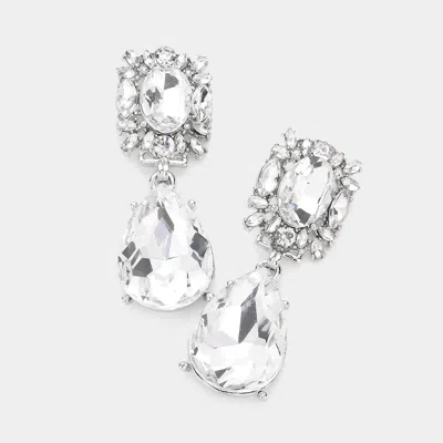 Fashnzfab Multi Stone Cluster Teardrop Link Dangle Evening Earrings In Silver