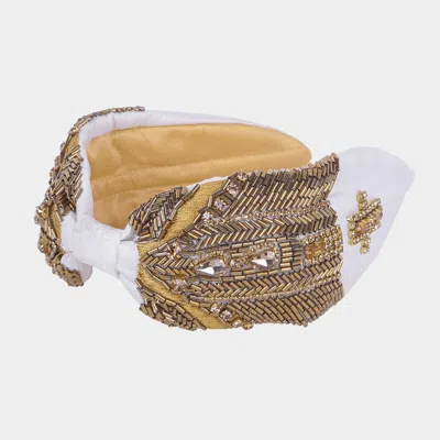 Fashnzfab Multi Stone Cylinder Beaded Headband In White