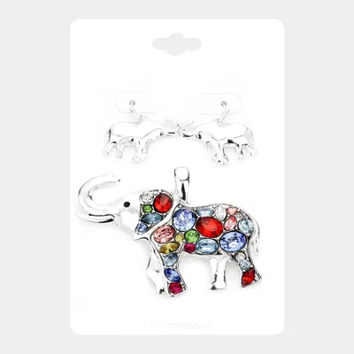 Fashnzfab Multi Stone Elephant Magnetic Pendant Set - Antique Silver, Multi