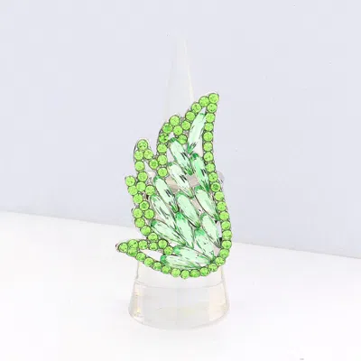 Fashnzfab Multi Stone Embellished Angel Wing Stretch Ring In Green