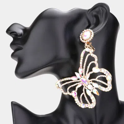 Fashnzfab Multi Stone Embellished Butterfly Dangle Clip On Evening Earrings