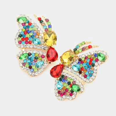 Fashnzfab Multi Stone Embellished Butterfly Earrings