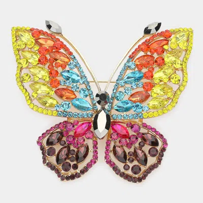 Fashnzfab Multi Stone Embellished Butterfly Pin Brooch