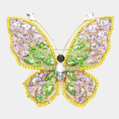 Fashnzfab Multi Stone Embellished Butterfly Pin Brooch In Green