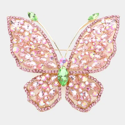 Fashnzfab Multi Stone Embellished Butterfly Pin Brooch In Pink
