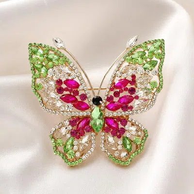 Fashnzfab Multi Stone Embellished Butterfly Pin Brooch In Purple