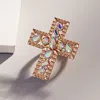Fashnzfab Multi Stone Embellished Cross Stretch Ring - Gold In Multi