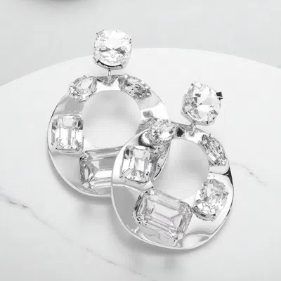 Fashnzfab Multi Stone Embellished Crushed Metal Dangle Earrings