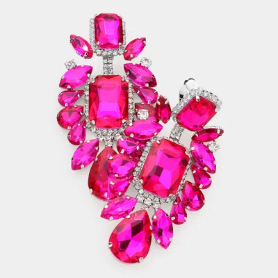 Fashnzfab Multi Stone Embellished Evening Clip On Earrings In Pink
