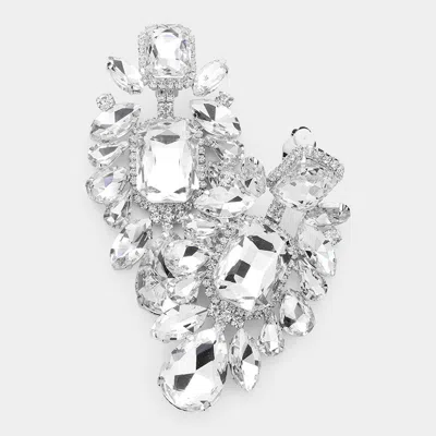 Fashnzfab Multi Stone Embellished Evening Clip On Earrings In Silver