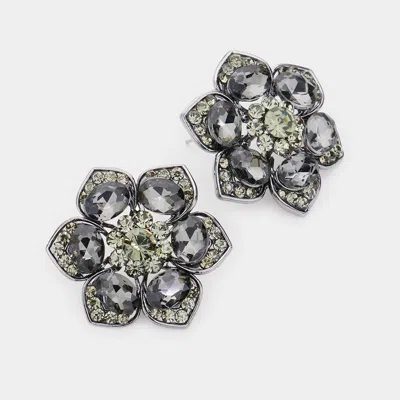 Fashnzfab Multi Stone Embellished Flower Evening Earrings