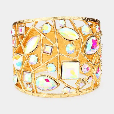 Fashnzfab Multi Stone Embellished Hinged Bracelet Ab, Gold