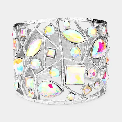 Fashnzfab Multi Stone Embellished Hinged Bracelet Ab, Rhodium